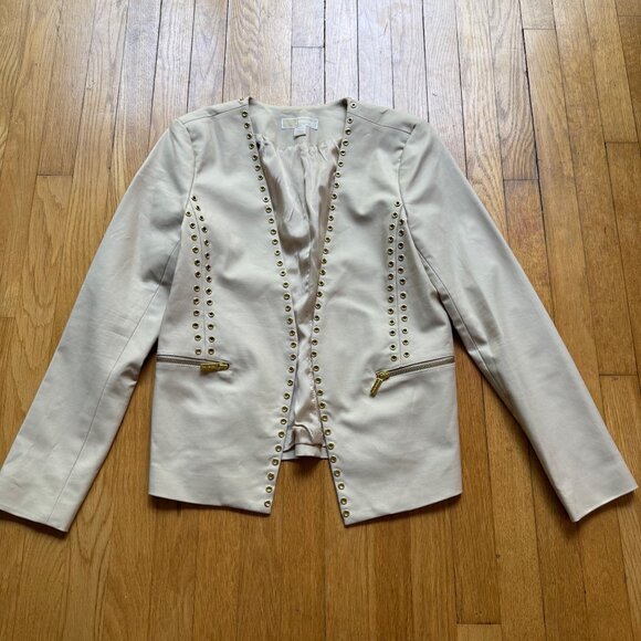 MICHAEL Michael Kors Size 10 Sand Beige with Gold Grommet Cutaway Blazer Jacket - Picture 3 of 16